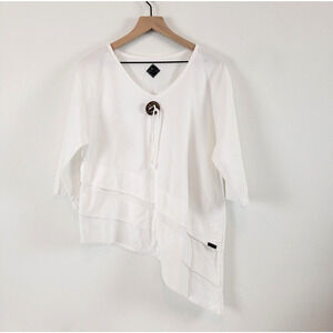 Blanc du Nil SIZE T2 SMALL White Cotton Asymmetrial Lagengook Blouse Top STAINS